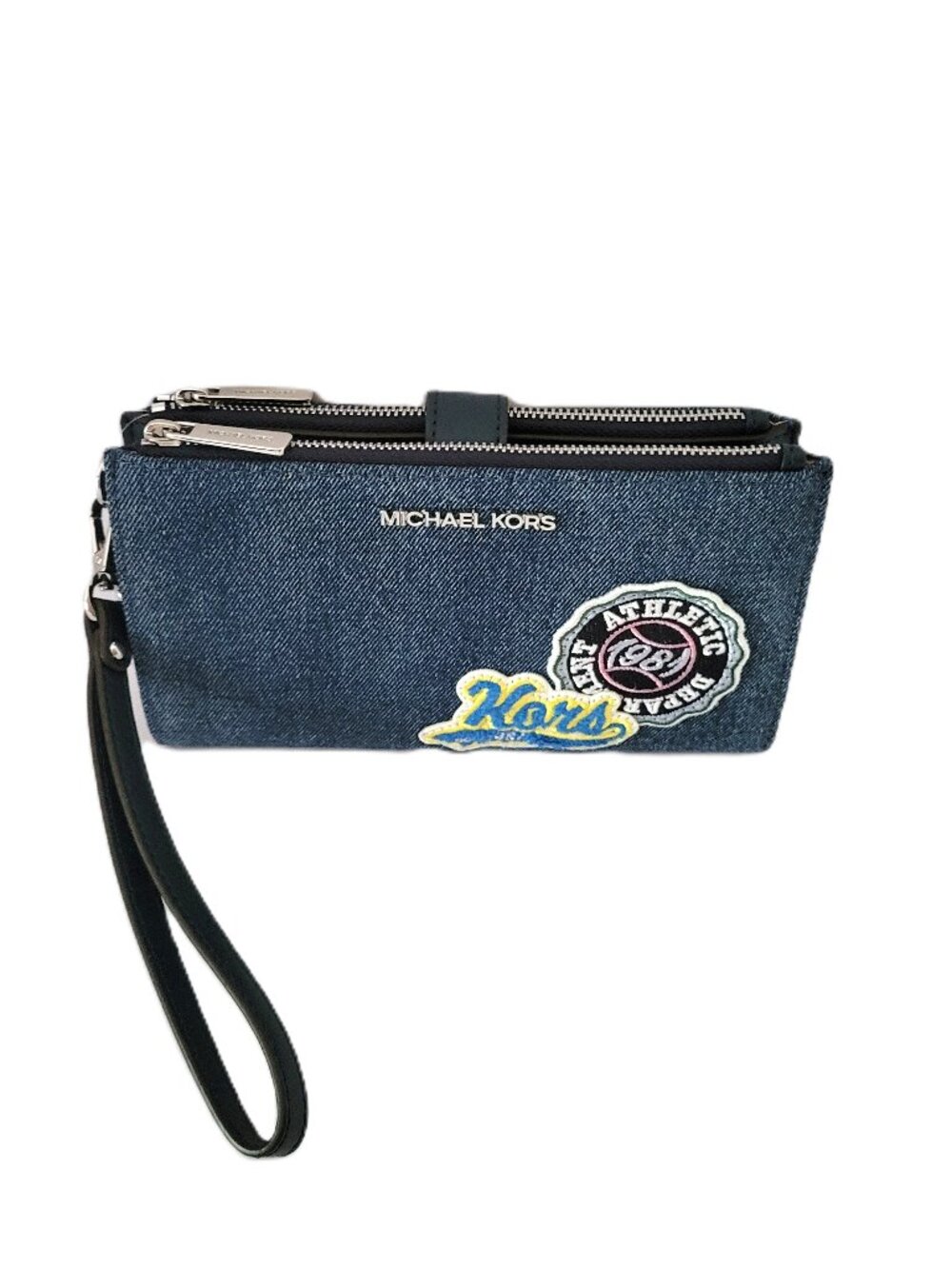 Michael Kors Jet Set Travel Large Double Zip Wristlet Washed Denim